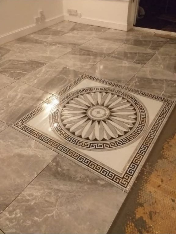 Marble tile flooring with medallion
